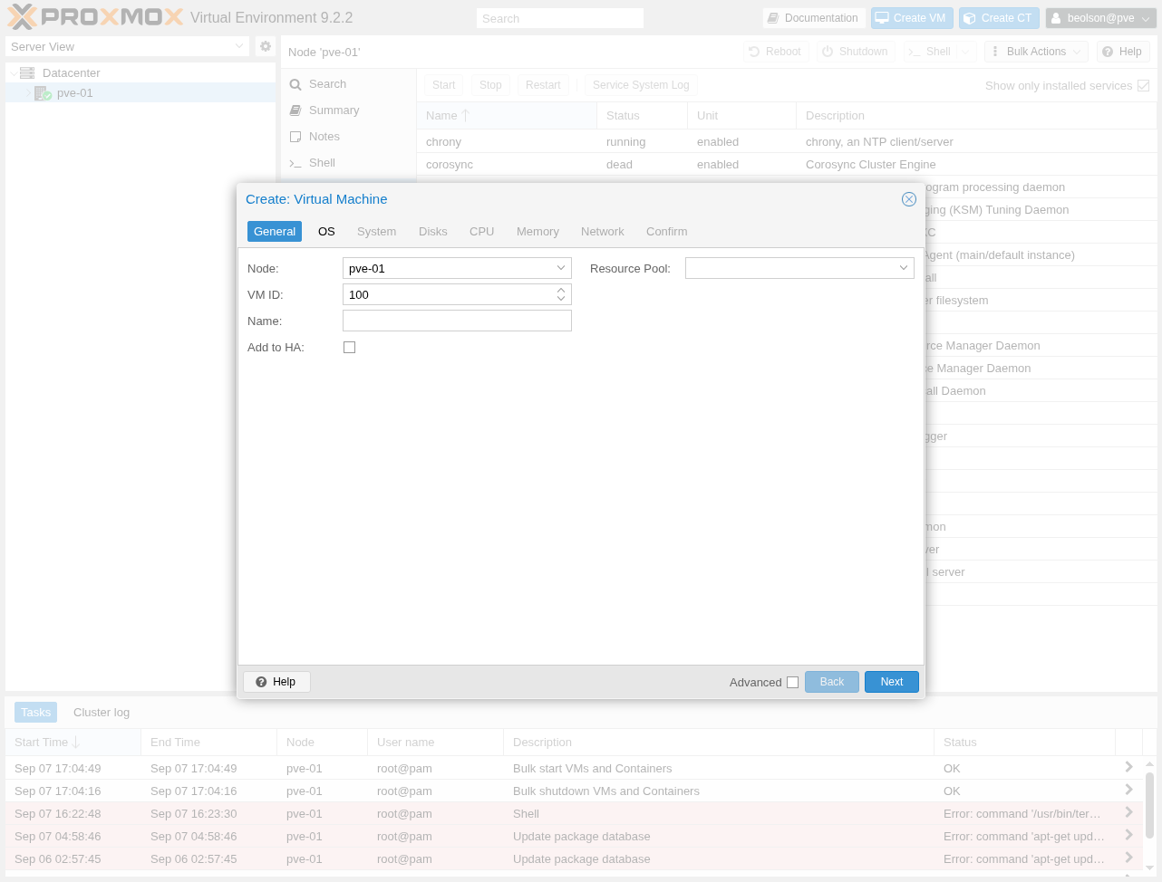 The General step of the Proxmox Create VM wizard